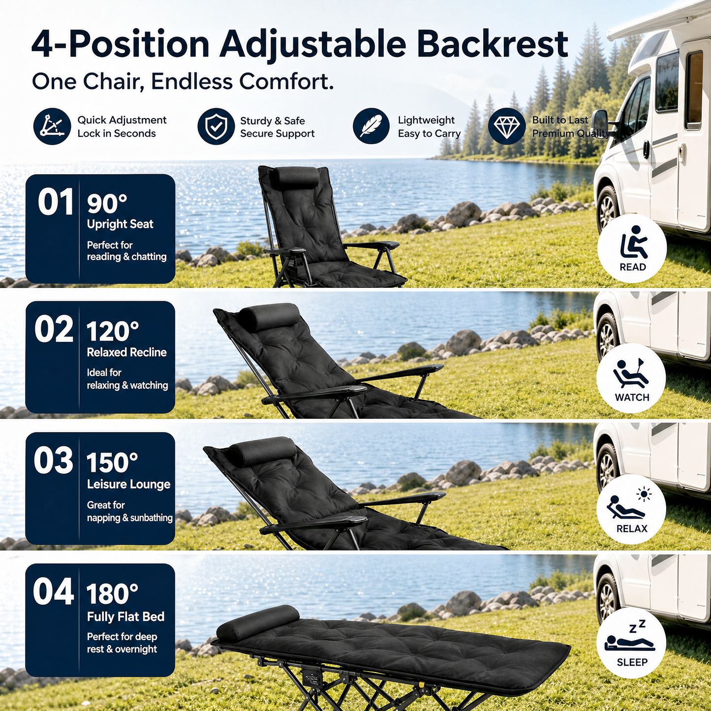 🪑 70% OFF! 🌿 Portable, adjustable folding chair for outdoor use – Lightweight, sturdy & versatile – Ideal for the garden, camping, the beach or the patio – easy to carry and set up 🏕️✨