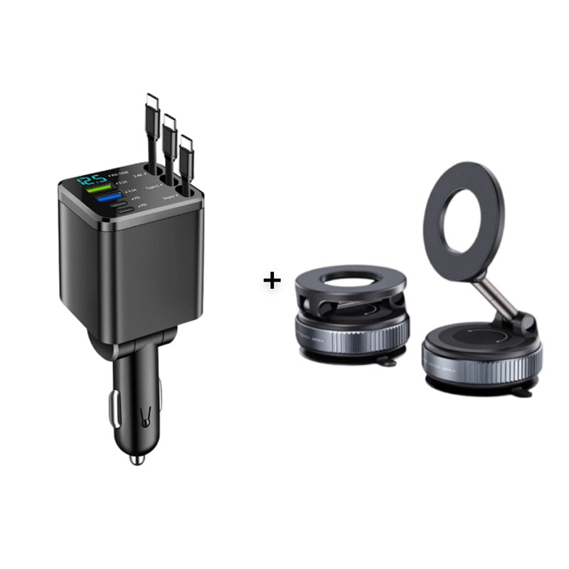 ⏳Limited-time 50% off⏰Fast Charging 7-in-1 Retractable Fast Car Charger with Voltage Display – USB-C For Android&Lighting For APPLE🔋📱