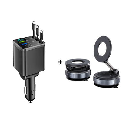 ⏳Limited-time 50% off⏰Fast Charging 7-in-1 Retractable Fast Car Charger with Voltage Display – USB-C For Android&Lighting For APPLE🔋📱