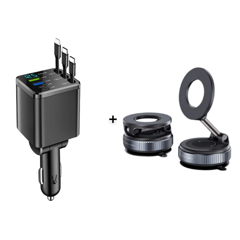 ⏳Limited-time 50% off⏰Fast Charging 7-in-1 Retractable Fast Car Charger with Voltage Display – USB-C For Android&Lighting For APPLE🔋📱