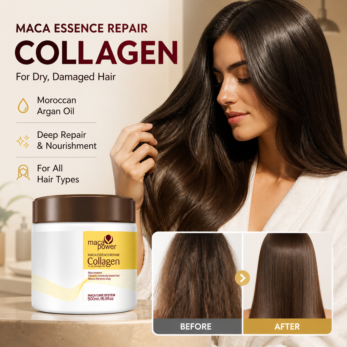 🔥BUY MORE SAVE MORE🔥Collagen Hair Treatment Deep Repair Conditioning Argan Oil Collagen Hair Mask Essence for Dry Damaged Hair All Hair Types