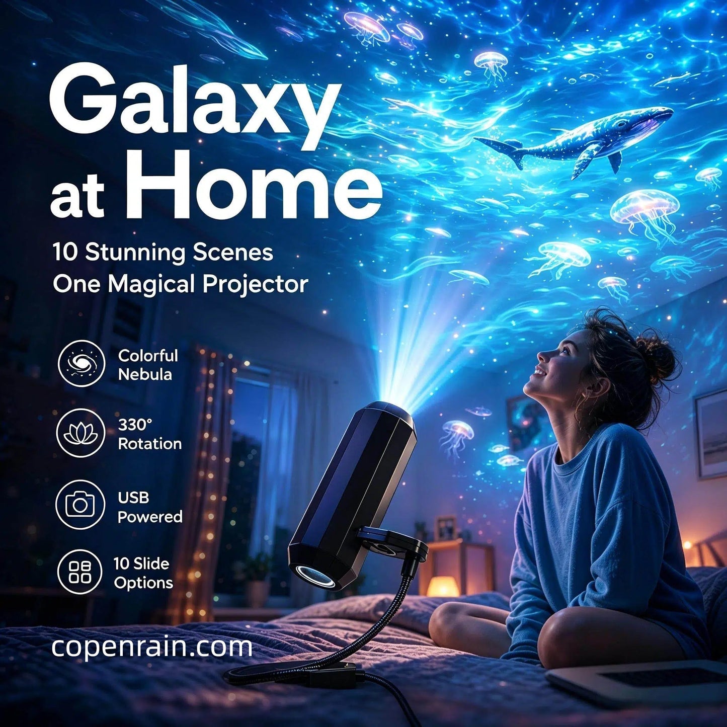Projetor HD «Galaxy & Ocean» com tecnologia Plug-and-Play como luz noturna🥳Mais de 50 000 utilizadores satisfeitos