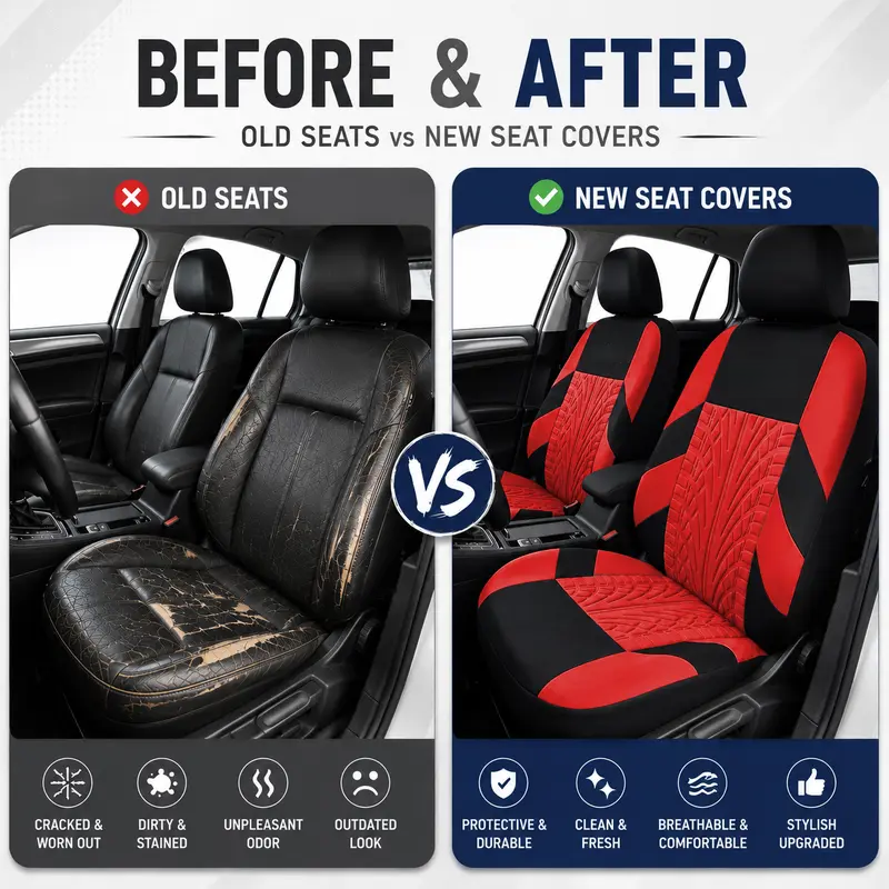 Car Seat Covers for 5 Seats Universal, Fabric Breathable Car Front & Rear Seat Protectors, Airbag Compatible, Full Protection, Fits Most Cars Trucks Vans SUVs, Red Gray Black Blue Seat Covers