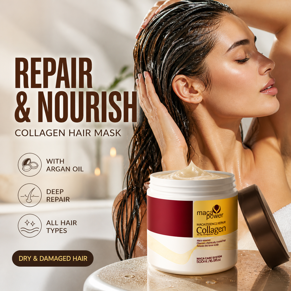 🔥BUY MORE SAVE MORE🔥Collagen Hair Treatment Deep Repair Conditioning Argan Oil Collagen Hair Mask Essence for Dry Damaged Hair All Hair Types