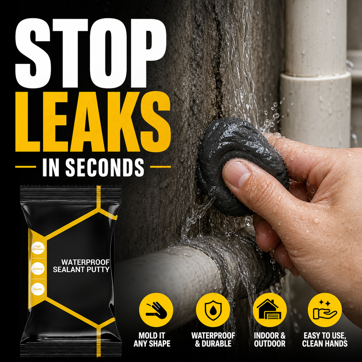 🏠 LIMITED-TIME 50% OFF! Waterproof Sealant Putty, Mouldable Hole Sealing Filler for Pipe Wall Gap Blocking