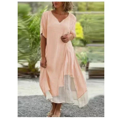 💕Short Sleeve False Two-Piece Asymmetric Dress