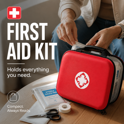 First Aid Kit: Portable Home Emergency Kit—Complete with Accessories | 26-Piece Set