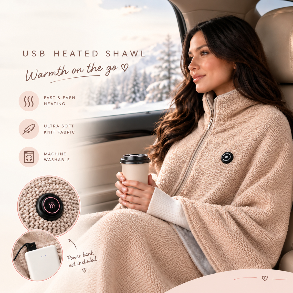 💥 HALF PRICE — £22.99TODAY ONLY! 🔥Wearable Heated Shawl 3 Heat Levels Portable Thermal Wrap