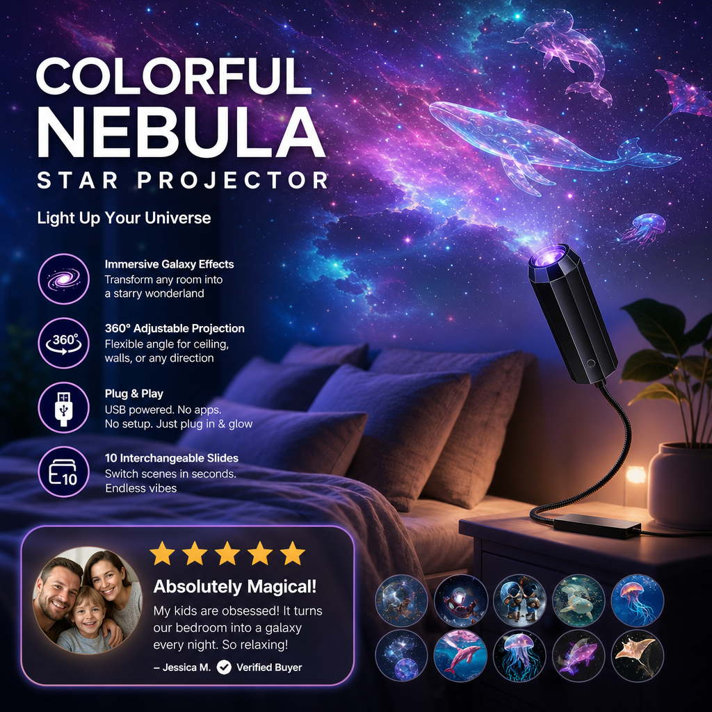 Projetor HD «Galaxy & Ocean» com tecnologia Plug-and-Play como luz noturna🥳Mais de 50 000 utilizadores satisfeitos