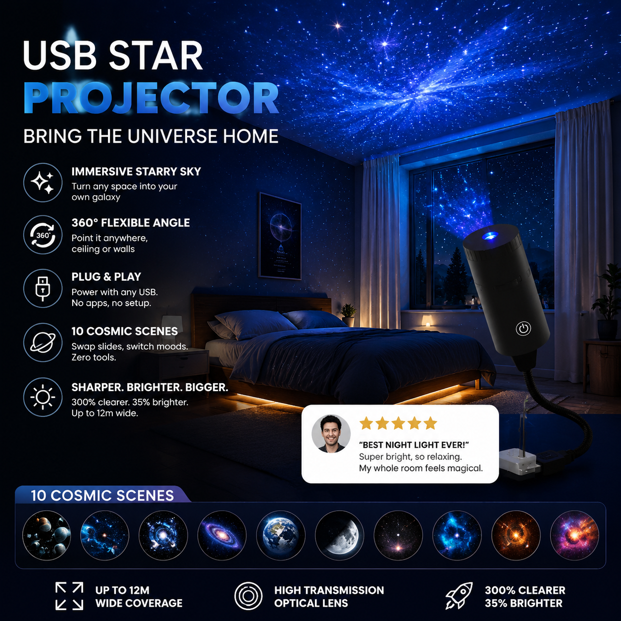 Projetor HD «Galaxy & Ocean» com tecnologia Plug-and-Play como luz noturna🥳Mais de 50 000 utilizadores satisfeitos