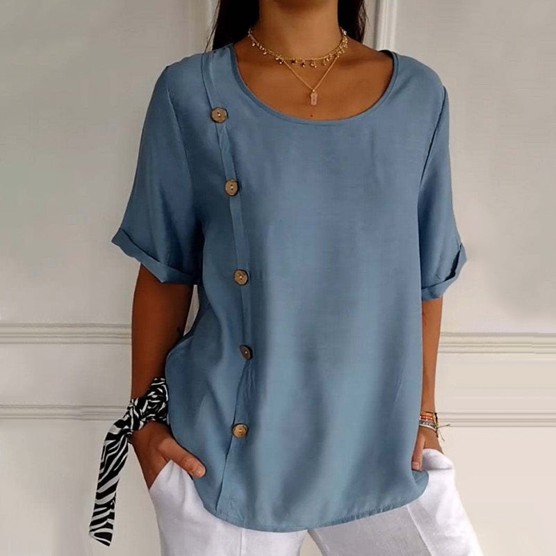 Women's Crew Neck Side Button Blouse