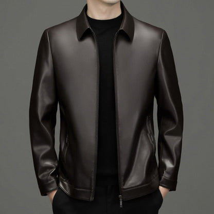 Men's Classic PU Leather Jacket with Zipper Front