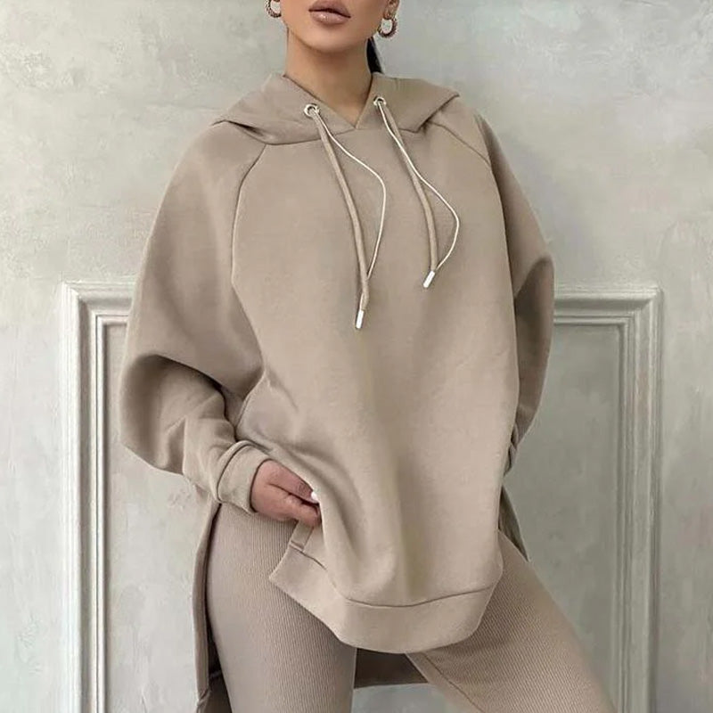 Women’s Hooded Slit Sweatshirts ＆ Pants 2-Piece Set