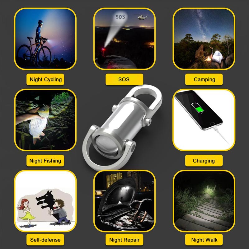Mini lampe de poche porte-clés 1200 lm, étanche et ultra-lumineuse