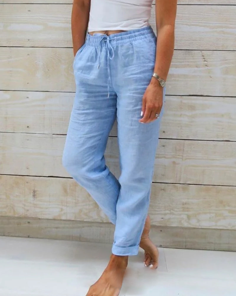 🌸Women's  Elastic Waist Cotton Linen Wide Leg Pants