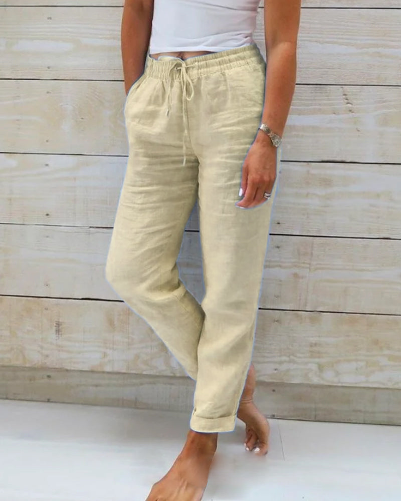 🌸Women's  Elastic Waist Cotton Linen Wide Leg Pants