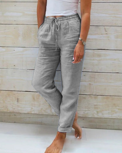 🌸Women's  Elastic Waist Cotton Linen Wide Leg Pants