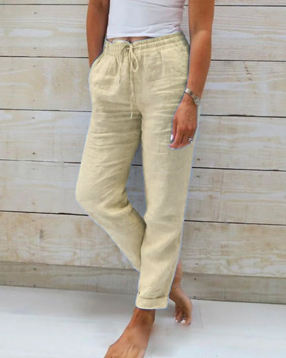 🌸Women's  Elastic Waist Cotton Linen Wide Leg Pants