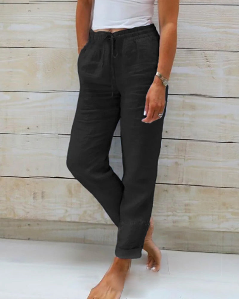 🌸Women's  Elastic Waist Cotton Linen Wide Leg Pants