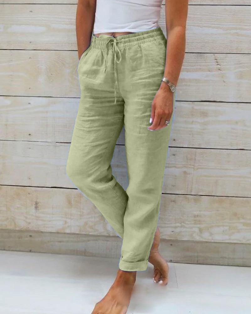 🌸Women's  Elastic Waist Cotton Linen Wide Leg Pants