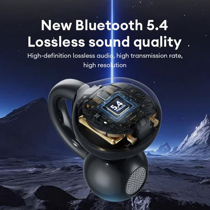 Clip-on earphones with color screen, support 134 languages, Bluetooth V6.0, are waterproof, have an ergonomic design, and offer up to 40 hours of battery life.