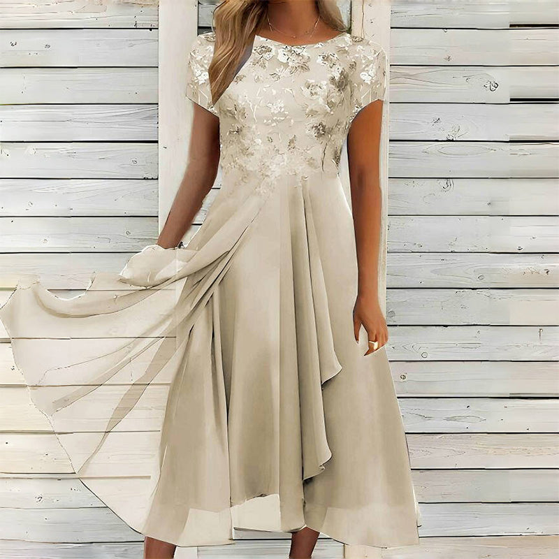 🎀Elegant Round Neck Dress For Women 🌸 Gentle Lady Basic Dress