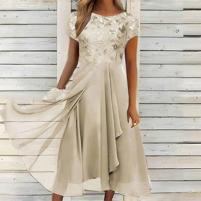 🎀Elegant Round Neck Dress For Women 🌸 Gentle Lady Basic Dress