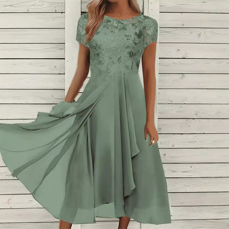 🎀Elegant Round Neck Dress For Women 🌸 Gentle Lady Basic Dress