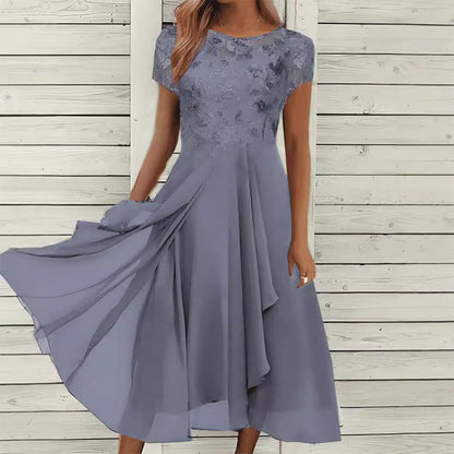 🎀Elegant Round Neck Dress For Women 🌸 Gentle Lady Basic Dress