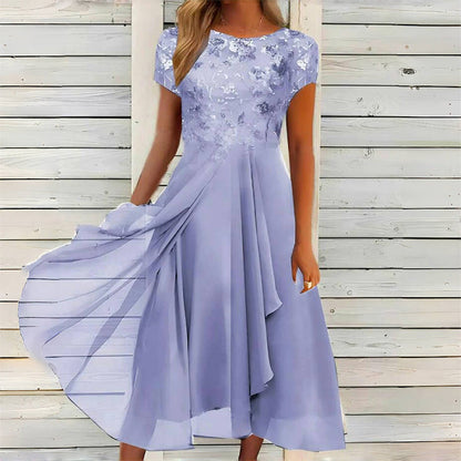 🎀Elegant Round Neck Dress For Women 🌸 Gentle Lady Basic Dress