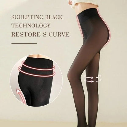 Women's Fleece Lined Tights Fake Translucent Warm Thermal Pantyhose