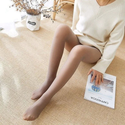 Women's Fleece Lined Tights Fake Translucent Warm Thermal Pantyhose