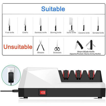 Professional 3-Stage Electric Knife Sharpener with Precision Angle Guide & Diamond Abrasive
