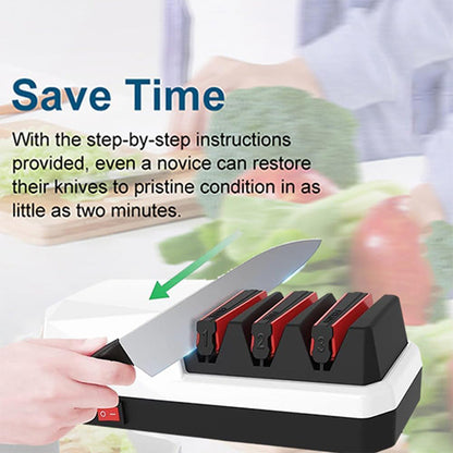 Professional 3-Stage Electric Knife Sharpener with Precision Angle Guide & Diamond Abrasive
