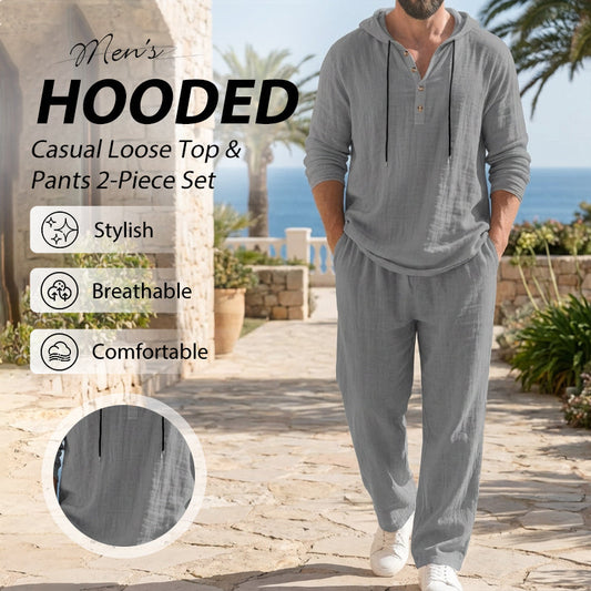 📢📢40% OFF !!!Men's Hooded Casual Loose Top & Pants 2-Piece Set