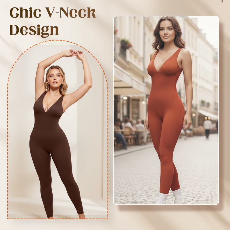 High-Stretch V-Neck Jumpsuit for Fitness & Yoga