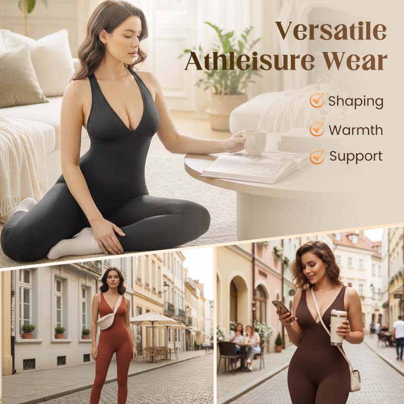 High-Stretch V-Neck Jumpsuit for Fitness & Yoga