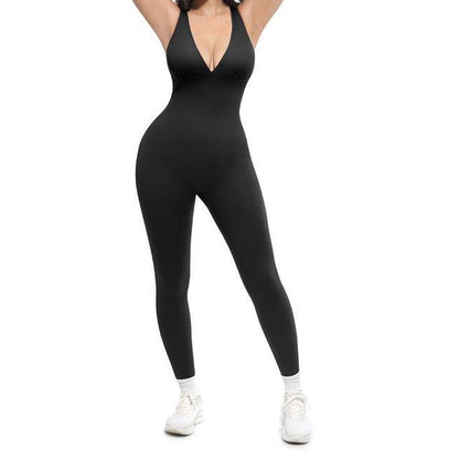 High-Stretch V-Neck Jumpsuit for Fitness & Yoga