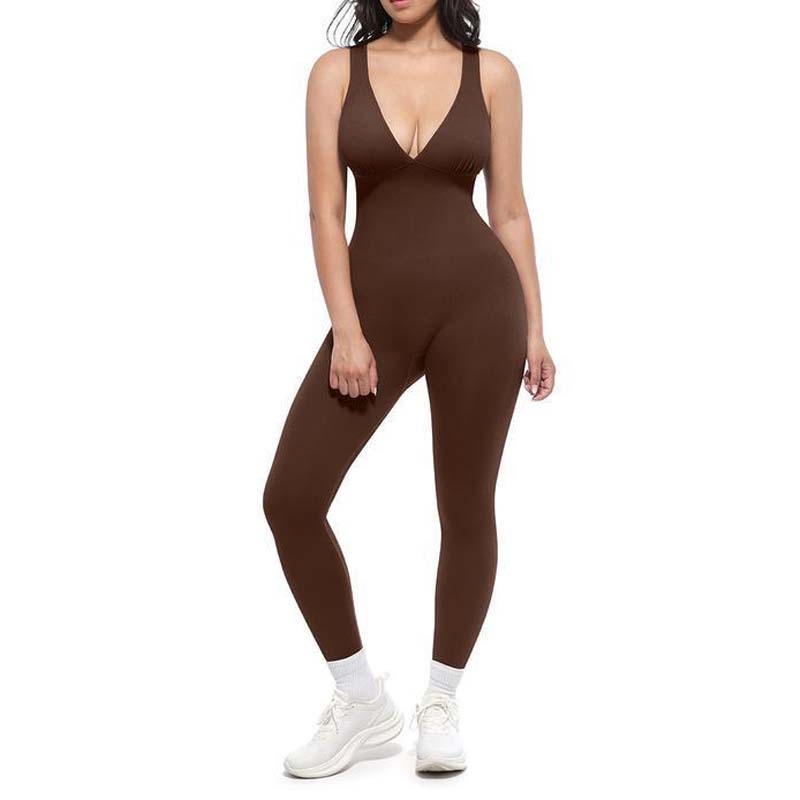 High-Stretch V-Neck Jumpsuit for Fitness & Yoga
