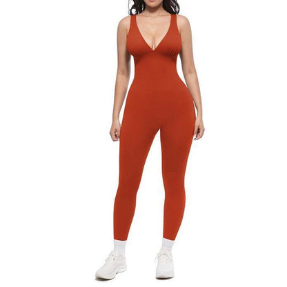 High-Stretch V-Neck Jumpsuit for Fitness & Yoga