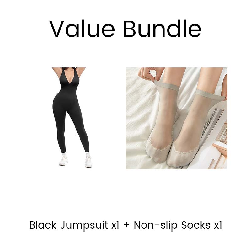 High-Stretch V-Neck Jumpsuit for Fitness & Yoga