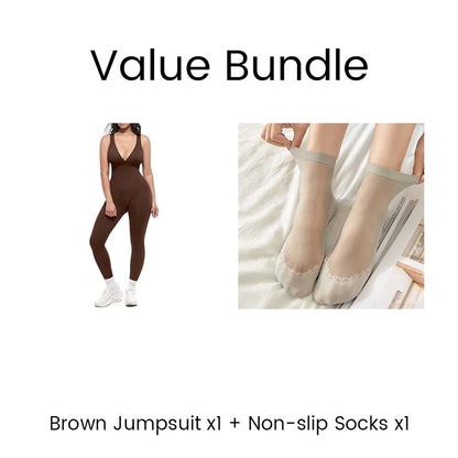 High-Stretch V-Neck Jumpsuit for Fitness & Yoga