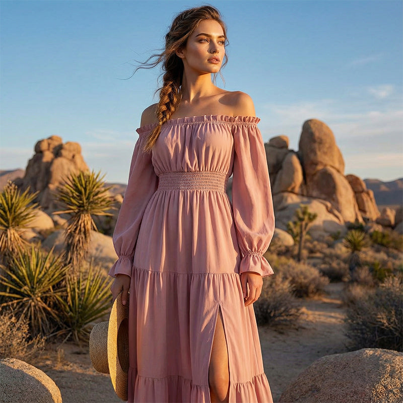 🎉LAST DAY SAEL 60% OFF!!✨💃Women's Off-Shoulder High-Waist Dress