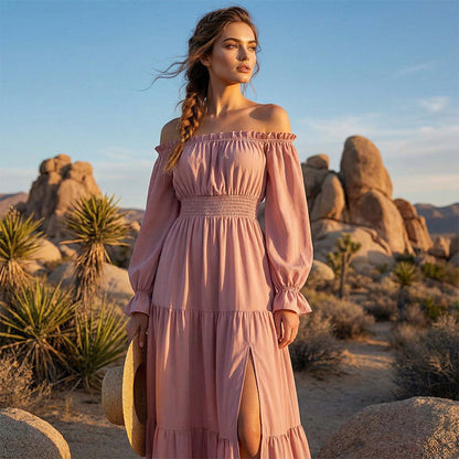 🎉LAST DAY SAEL 60% OFF!!✨💃Women's Off-Shoulder High-Waist Dress