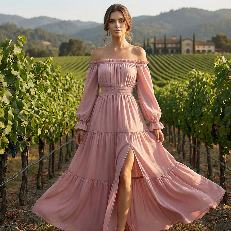 🎉LAST DAY SAEL 60% OFF!!✨💃Women's Off-Shoulder High-Waist Dress