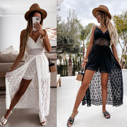 Damen Jumpsuit mit Spaghettiträgern – Lockerer Freizeit Overall mit Cut-Out Design👗✨