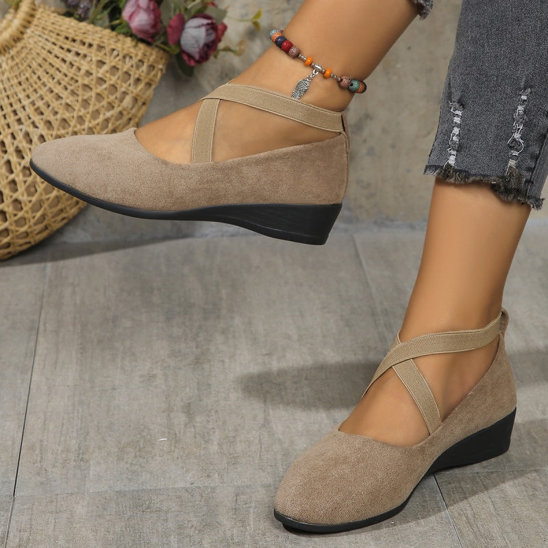 💃🔥Ultimo giorno di promozione 50% di sconto🔥Eleganti scarpe con zeppa bassa e cinturino elastico in tinta unita