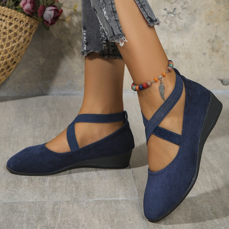 💃🔥Ultimo giorno di promozione 50% di sconto🔥Eleganti scarpe con zeppa bassa e cinturino elastico in tinta unita