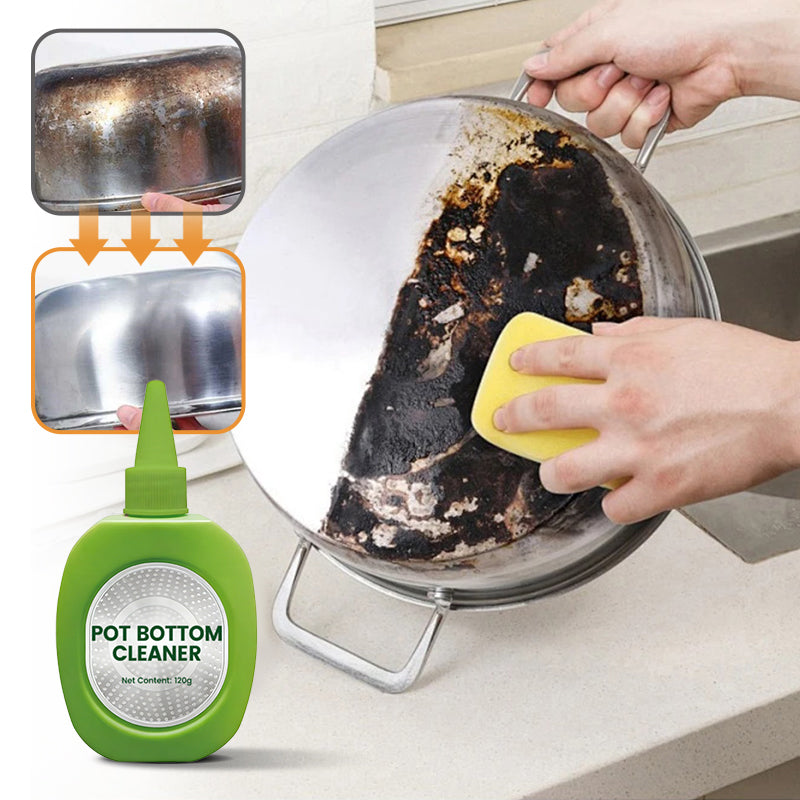 A cleaner for removing dirt and residue from the bottom of pots
