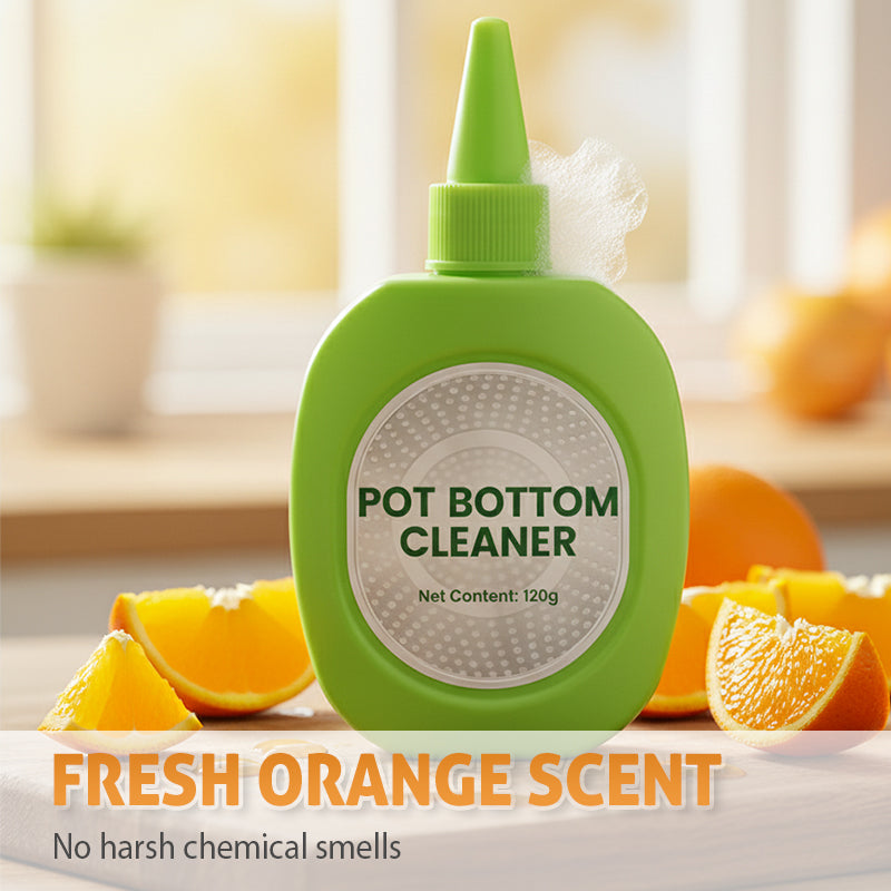 A cleaner for removing dirt and residue from the bottom of pots